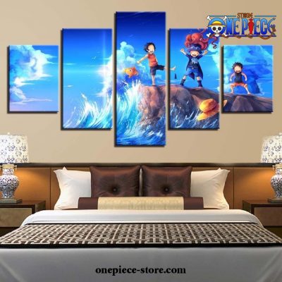 5 Pieces Handsome One Piece Sea Blue Canvas Wall Art