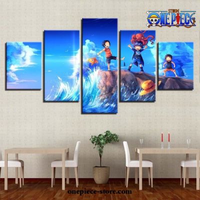 5 Pieces Handsome One Piece Sea Blue Canvas Wall Art
