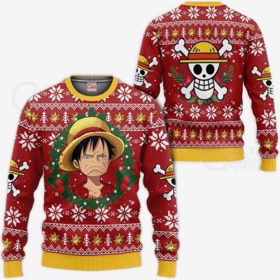 Luffy Ugly Christmas Sweater Funny Face One Piece Anime Xmas Gift VA10 Sweater / S Official One Piece Merch