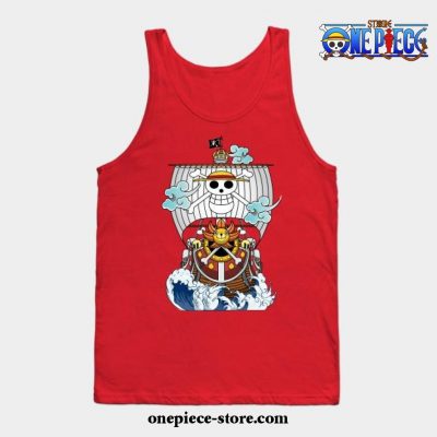 One Piece Anime - Thousand Sunny Straw Hate Ship Tank Top Red / S