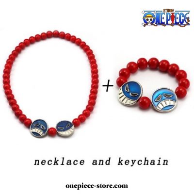 One Piece Portgas D. Ace Red Beads Necklace Set 2 Pieces