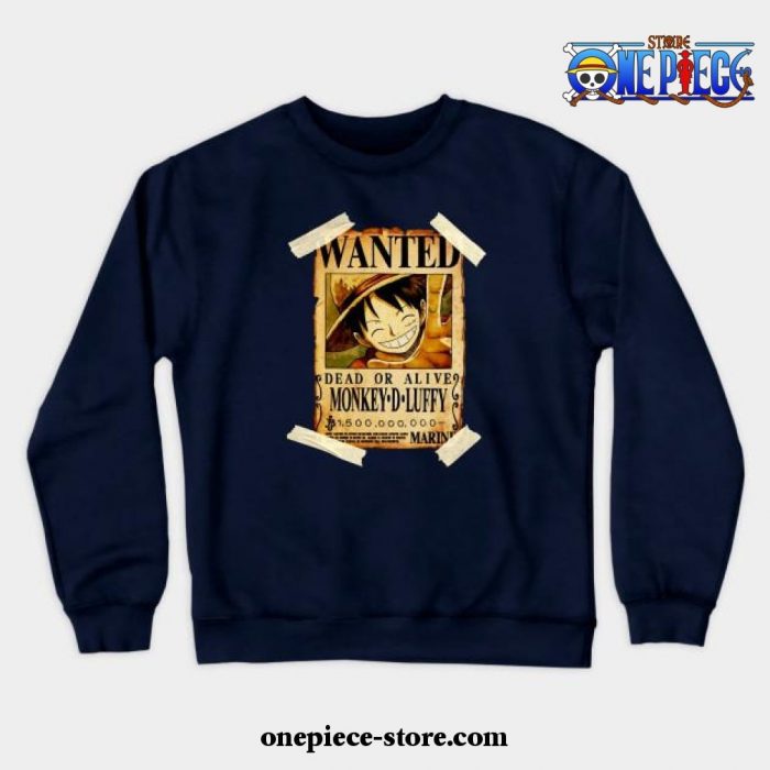 Vintage One Piece Bounty Monkey D Luffy Poster Crewneck Sweatshirt Navy Blue / S