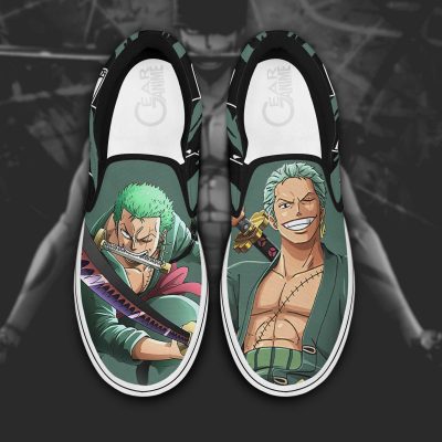 Roronoa Zoro Slip On Shoes One Piece Custom Anime Shoes Men / US6 Official One Piece Merch