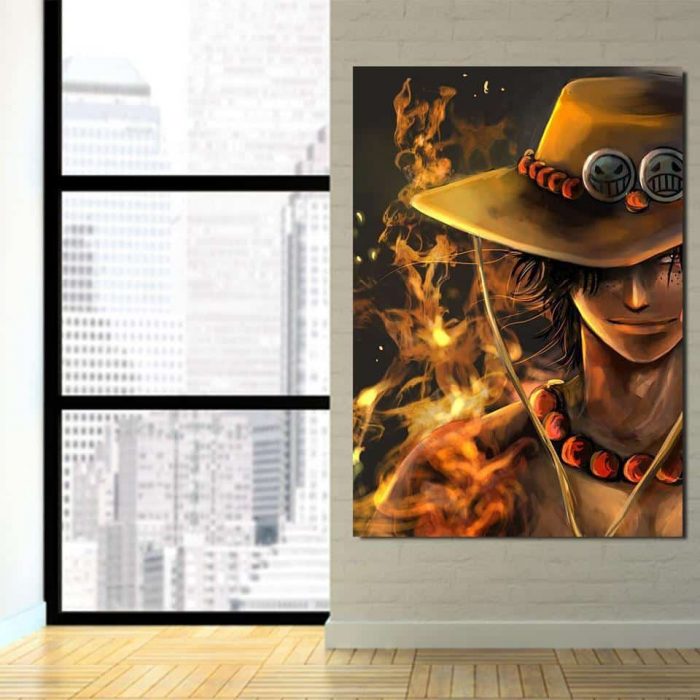 One Piece Blazing Fire Fist Ace Pirate Yellow 1pc Wall Art 3 - One Piece Store