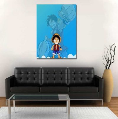 One Piece Chibi And Adult Straw Hat Luffy Blue 1pc Wall Art 1 - One Piece Store