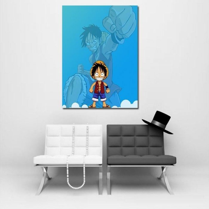 One Piece Chibi And Adult Straw Hat Luffy Blue 1pc Wall Art 2 - One Piece Store