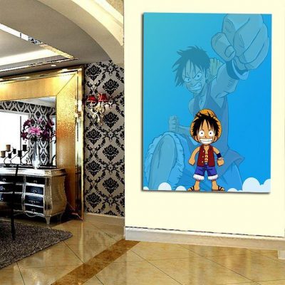 One Piece Chibi And Adult Straw Hat Luffy Blue 1pc Wall Art 3 - One Piece Store