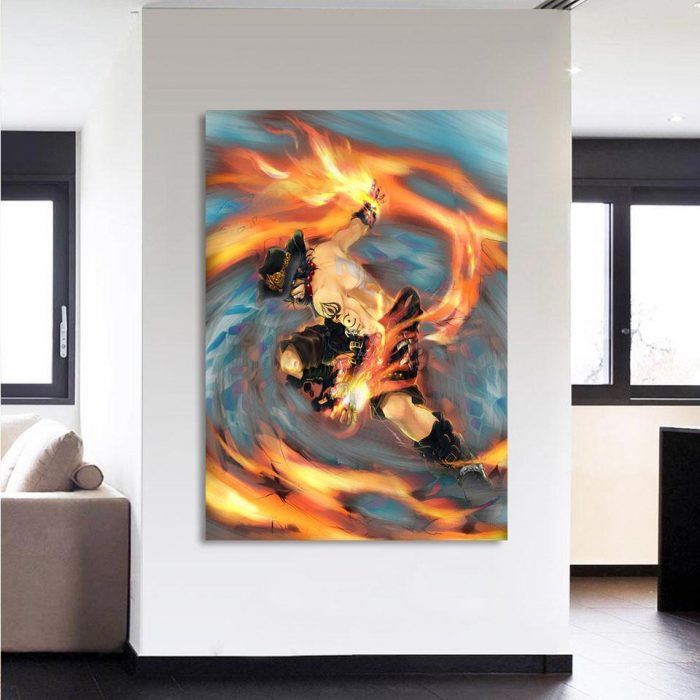 One Piece Fiery Ace Fire Fist Battle Fight 1pc Canvas Print 2 - One Piece Store
