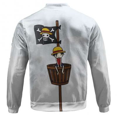 One Piece Luffy Cartoon Art Straw Hat Logo Bomber Jacket Back - One Piece Store