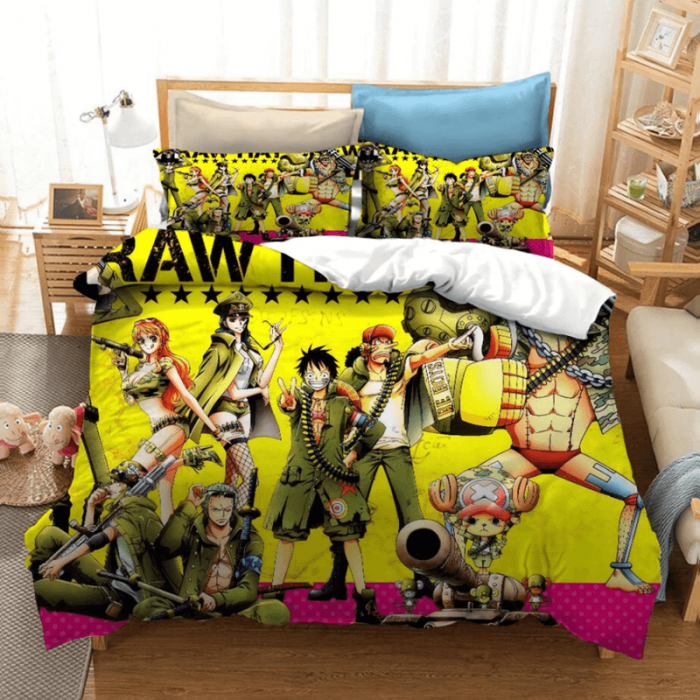 One Piece Straw Hat Crew Military Version Yellow Bed Set - One Piece Store