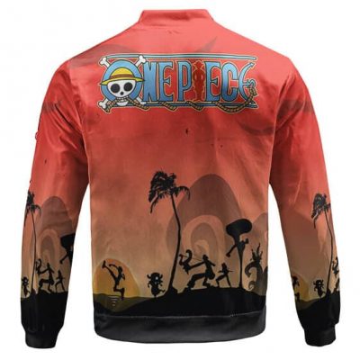 One Piece Straw Hat Pirates Silhouette Red Bomber Jacket Back - One Piece Store