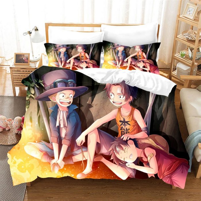 One Piece Young Sabo Ace And Luffy Camp Fire Bedding Set - One Piece Store