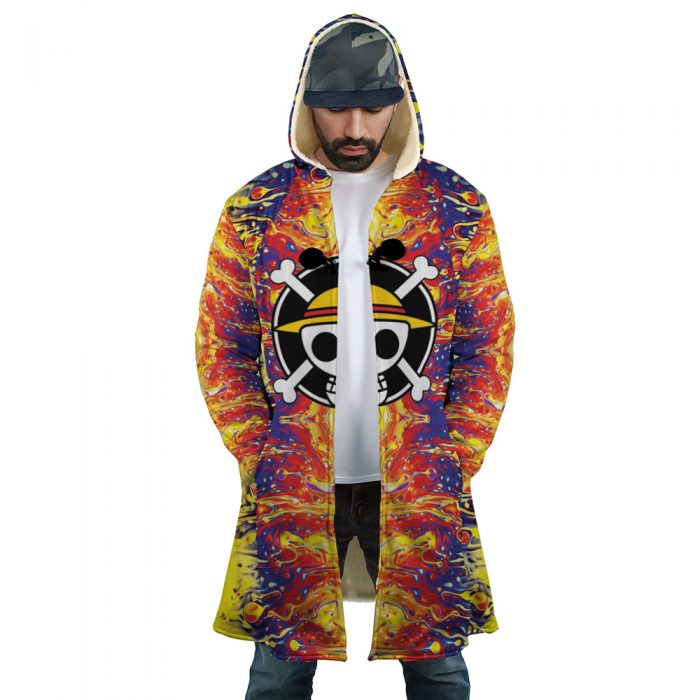 Trippy Luffy One Piece AOP Hooded Cloak Coat FRONT Mockup - One Piece Store