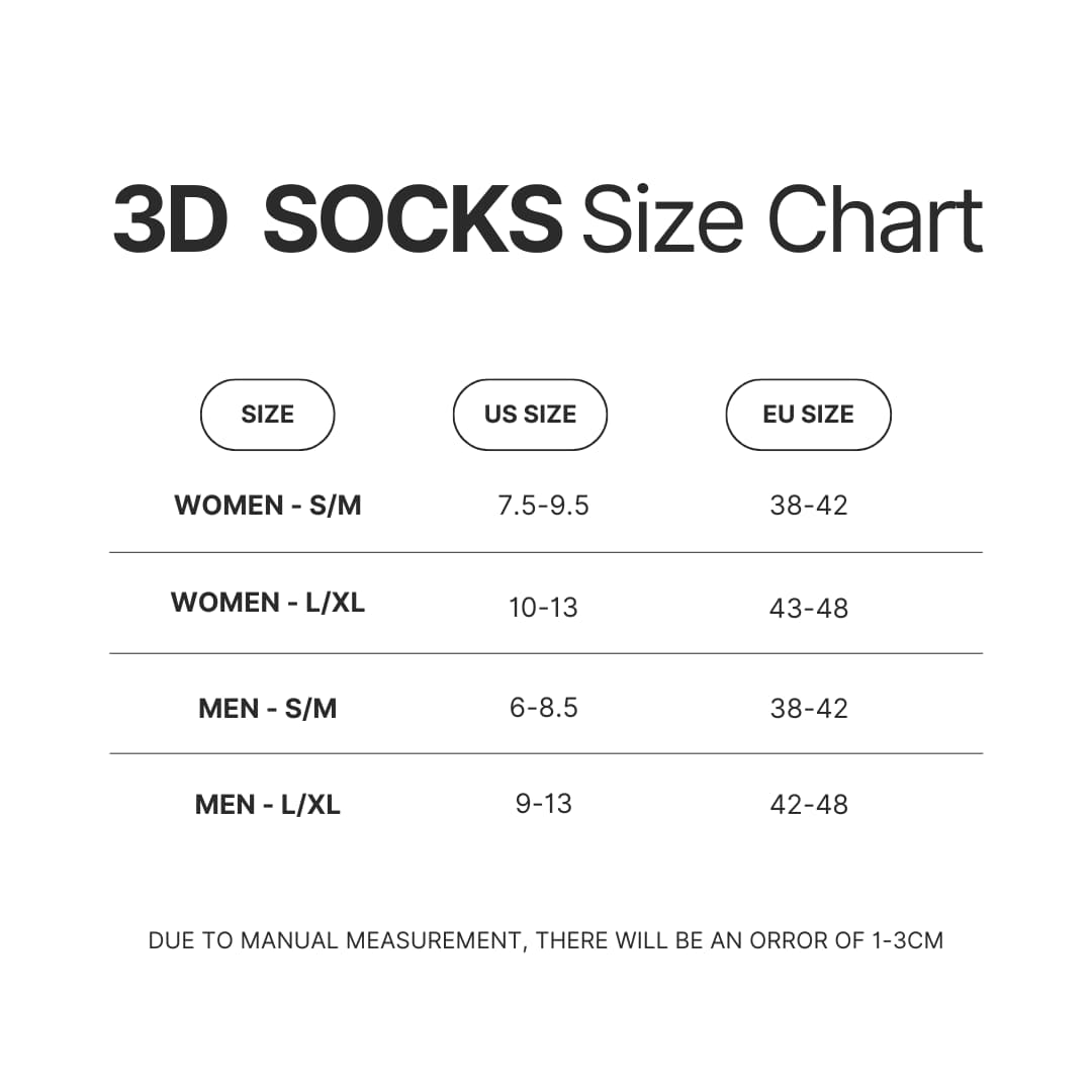 3D Socks Size Chart - One Piece Store