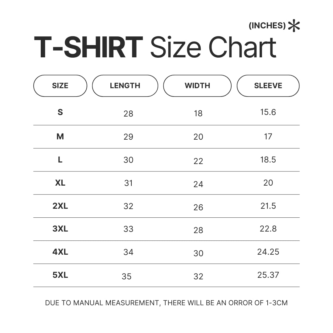 3D T shirt Size Chart - One Piece Store