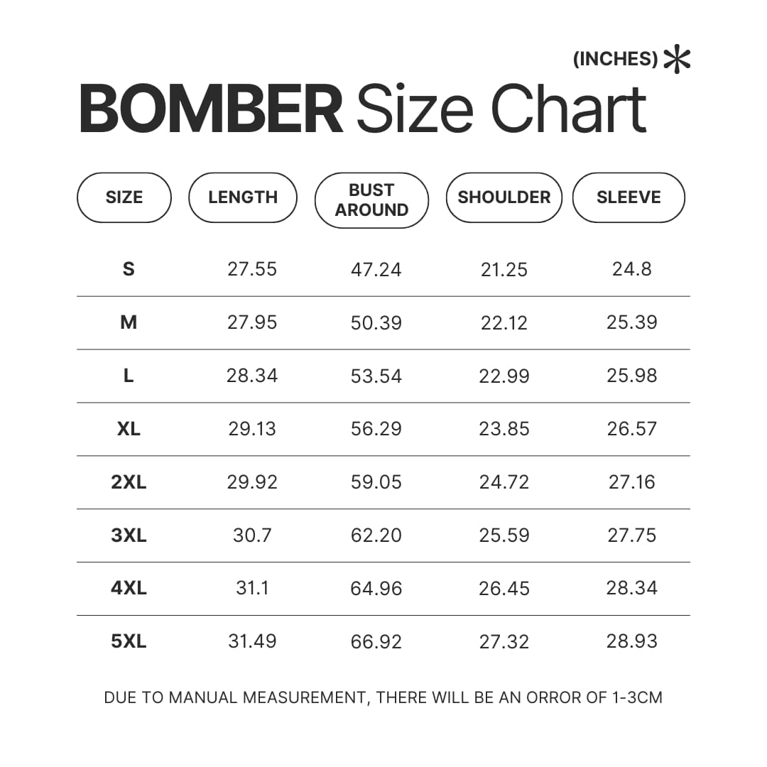 Bomber Size Chart - One Piece Store