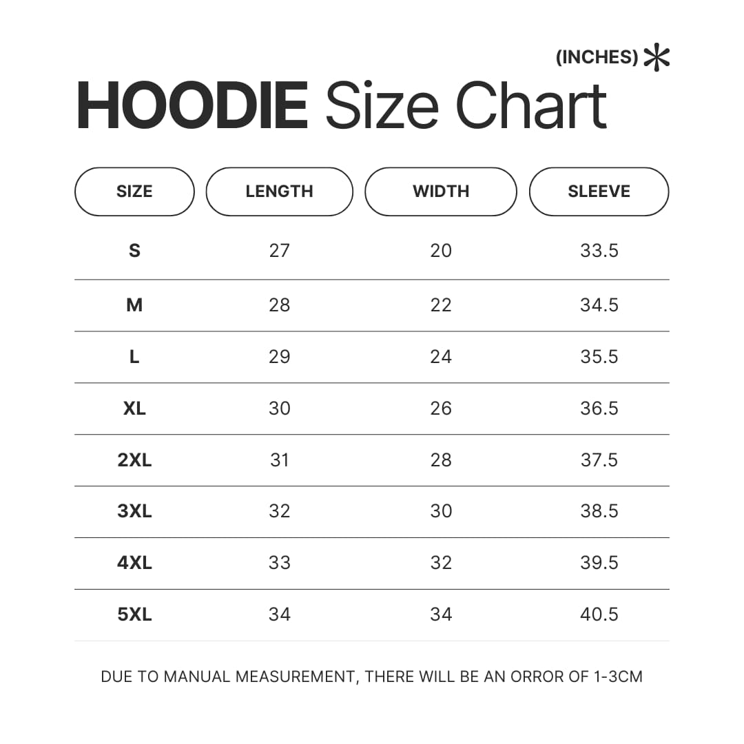Hoodie Size Chart - One Piece Store