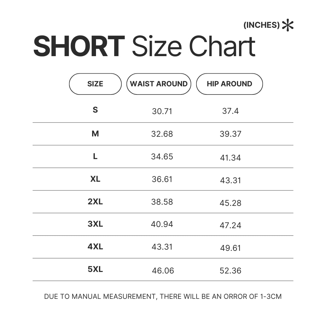 Short Size Chart - One Piece Store