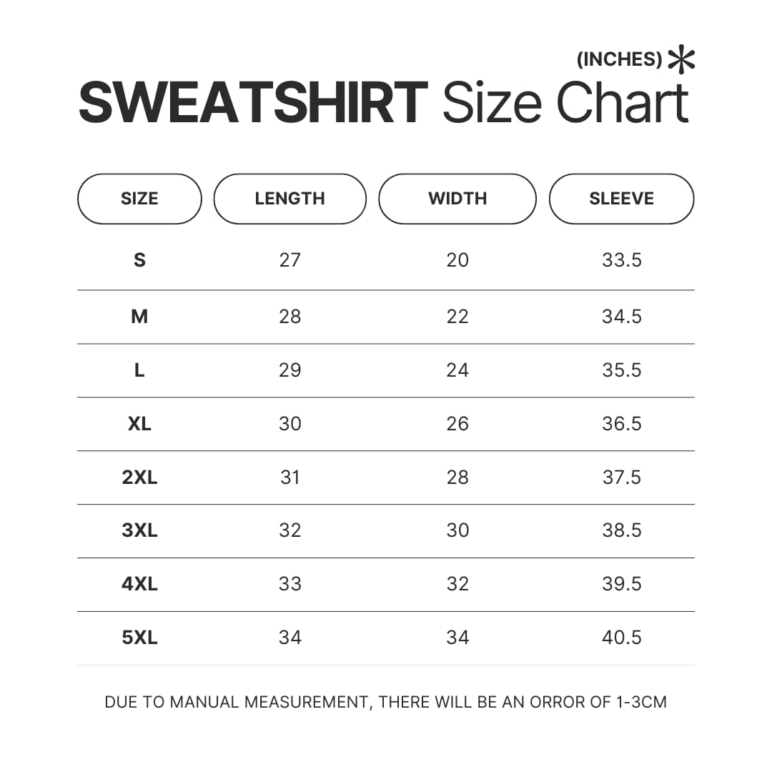 Sweatshirt Size Chart - One Piece Store