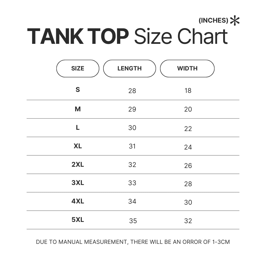 Tank Top Size Chart - One Piece Store