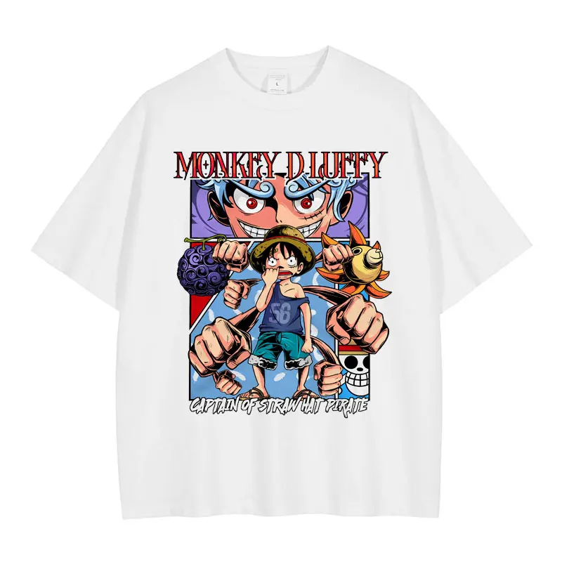 Anime One Piece T Shirts Oversized Vintage Washed Monkey D Luffy T shirt Retro Streetwear Manga 1 - One Piece Store