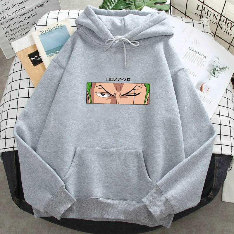 Roronoa Zoro Print Hoodies Men One Piece Anime Sweatshirts Hooded Long Sleeves Hooded Pockets Streetwear Clothes - One Piece Store